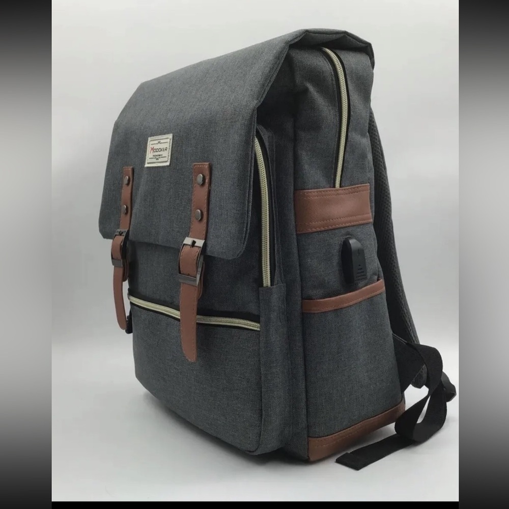 MOOKER FASHIONBAG BACKPACK GRAY & BROWN 17 INCHES LONG School Supplies Bag Grey